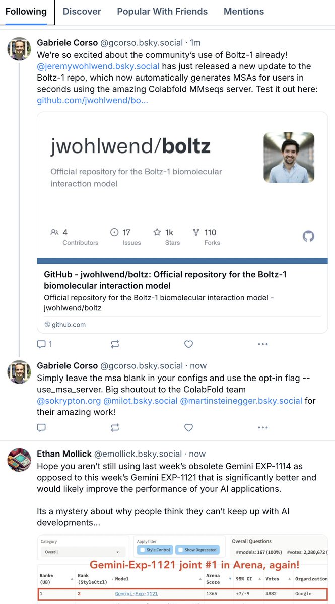 jeremyphoward's tweet image. You can choose what feeds you have on your homepage -- I personally like the "popular with friends" feed (in the above tweet). The default is "following" - which looks like this for me: