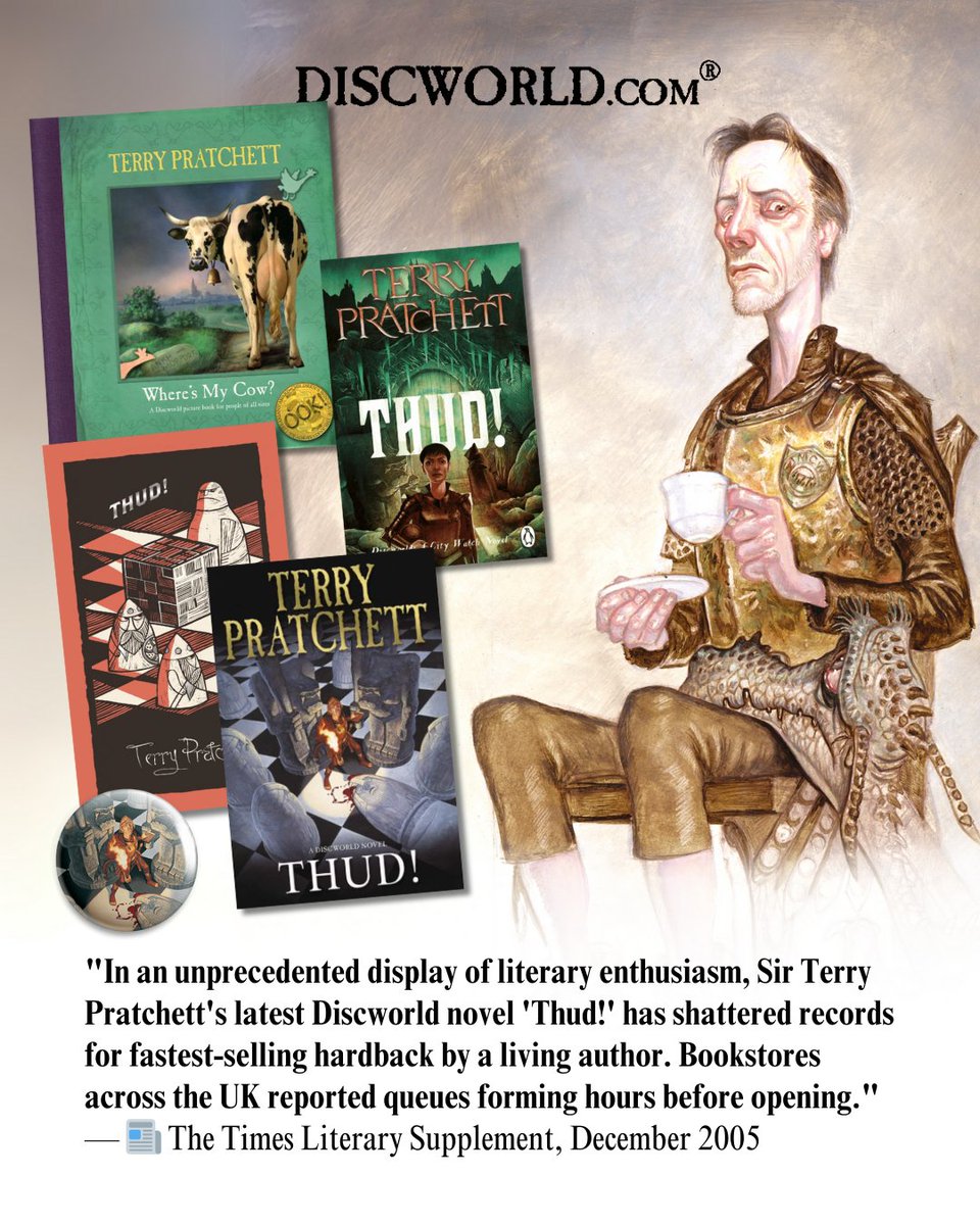 🏆 Happy #GuinessWorldRecordsDay! A good opportunity to celebrate Terry's #recordbreaking literary achievements, including:

📚 Fastest-selling hardback by an author (2005).
"In an unprecedented display of literary enthusiasm, Sir Terry Pratchett's latest Discworld novel 'Thud!'