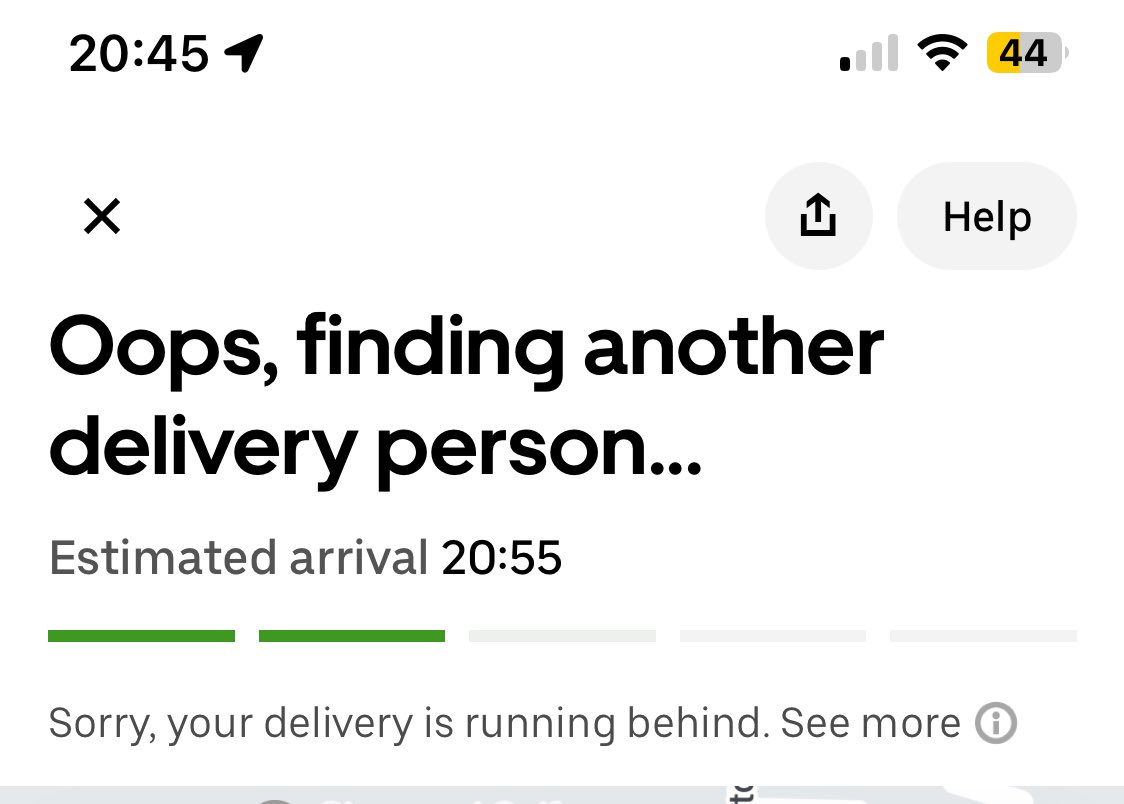 How is <a href="/ubereats_uk/">Uber Eats UK</a> SOOO bad at estimating timings? “15 minutes”. Order placed… almost one hour later still waiting. Godawful.