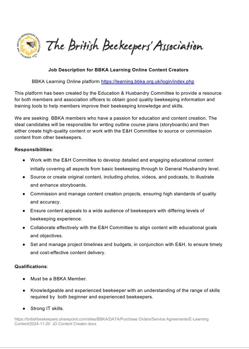 mid_bee's tweet image. The BBKA Learning Online platform has been created by the Education &amp;amp; Husbandry Committee to provide a resource for both members and association officers

The BBKA are seeking members who have a passion for education and content creation