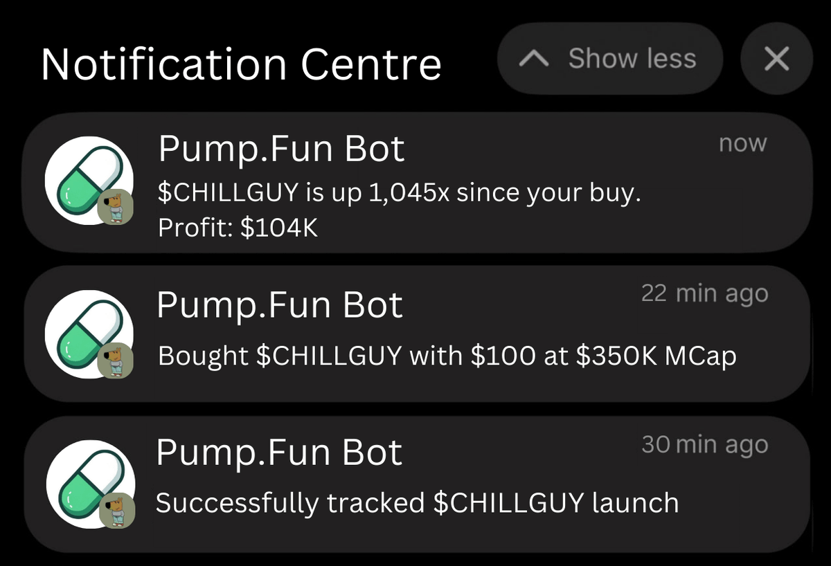 I built a crypto money printer

Not kidding. Not clickbait.

Put $100 in #CHILLGUY. Walked out with $104,528.

In a WEEK.

Here's how it's done (deleting in 24 hours)🧵👇