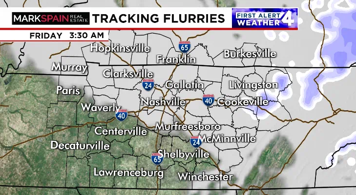 It's possible that a few spots in the Plateau could get some snow flurries tonight into Friday morning.  We're not expecting much accumulation, but it would be the first "snow" of the season for those folks.