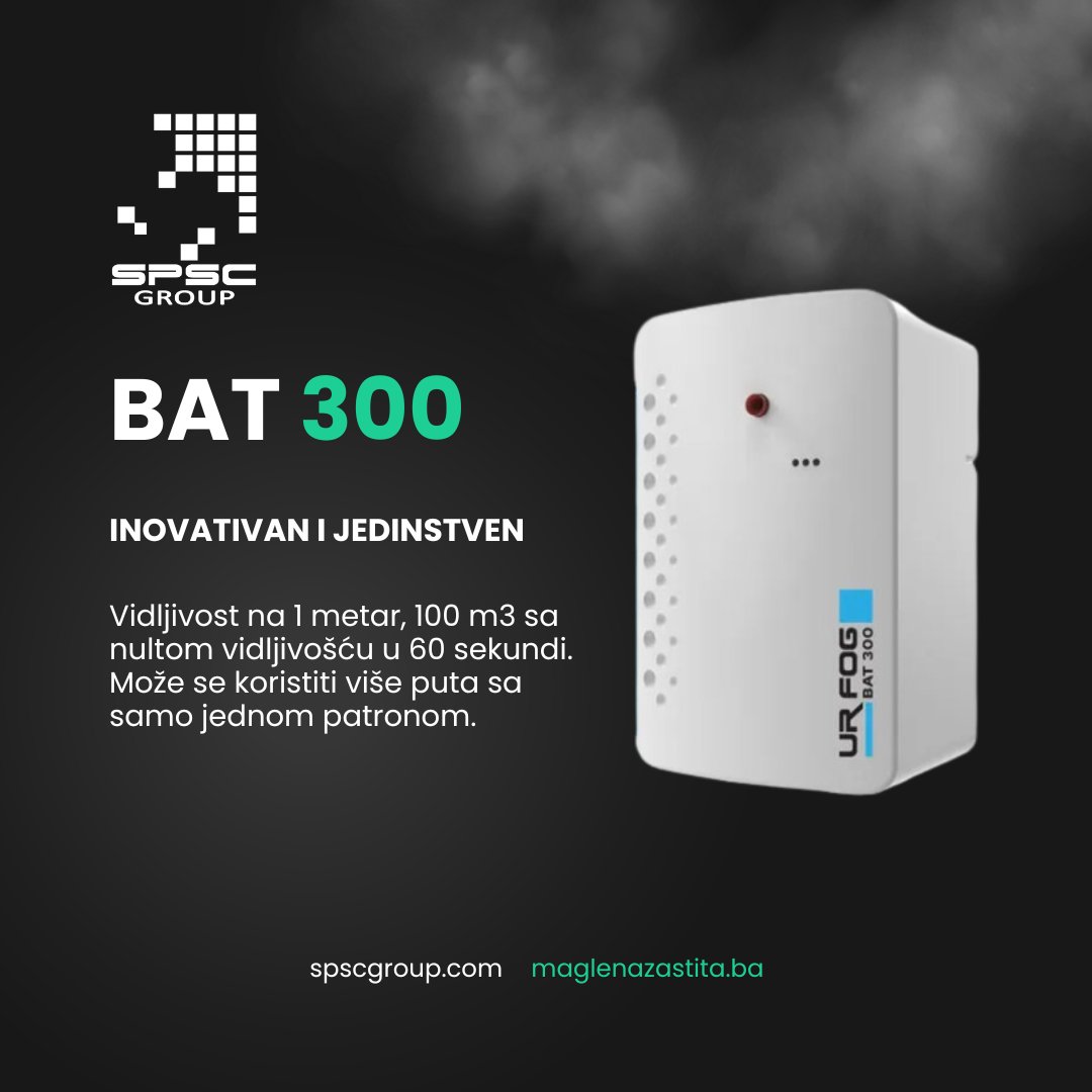 spscgroup's tweet photo. BAT 300: Inovativan i jedinstven sistem zaštite!🔒

Vidljivost na samo 1 metar, 100 m3 magle sa nultom vidljivošću u samo 60 sekundi.💨

Može se koristiti više puta sa samo jednim patronom, osiguravajući maksimalnu sigurnost.

 #MaglenaZaštita #Sigurnost #URFog #SPSCGroup #BAT300 https://t.co/31HG3ovNgW
