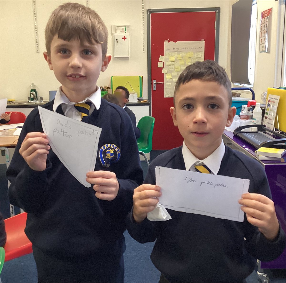 PrestonParkPrim's tweet image. Year 3 have been learning pattern cutting skills. They drafted ✏️ their pocket patterns ready to be cut ✂️ out of fabric next week! #patterncutting #PrimaryDT