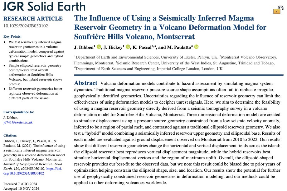 Dr James Hickey 🇪🇺🌋 (@jameshickey77) on Twitter photo 🚨 New OA Paper 🚨
The Influence of Using a Seismically Inferred Magma Reservoir Geometry in a Volcano Deformation Model for Soufrière Hills Volcano
Especially proud of this one, as it results from Jasmine's 4th year undergraduate research project 😃 🌋
agupubs.onlinelibrary.wiley.com/doi/10.1029/20… 🚨 New OA Paper 🚨
The Influence of Using a Seismically Inferred Magma Reservoir Geometry in a Volcano Deformation Model for Soufrière Hills Volcano
Especially proud of this one, as it results from Jasmine's 4th year undergraduate research project 😃 🌋
agupubs.onlinelibrary.wiley.com/doi/10.1029/20…