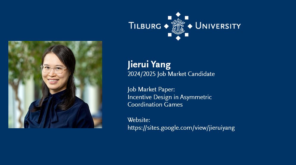 The Tilburg School of Economics and Management is happy to announce its students in the academic job market this year. You can read the paper of Jierui Yang on her website: sites.google.com/view/jieruiyang
