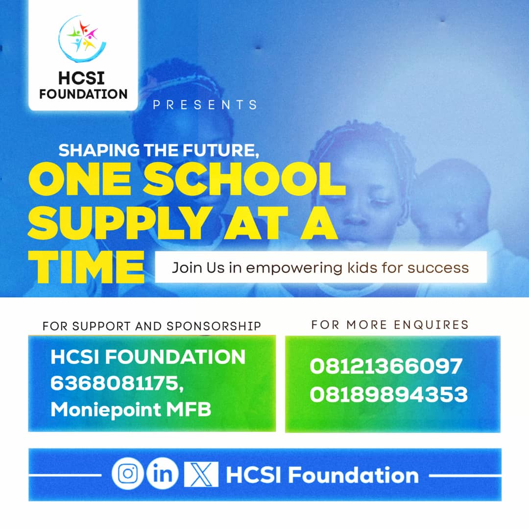 HcsiFoundation's tweet photo. HCSIFOUNDATION is on a mission to provide educational materials to underprivileged pupils in January. With your support, we can equip these children with the tools they need to excel academically and build bright futures. 
Your donation would go a long way. 
Details on the flier. https://t.co/8gmFJOfebf