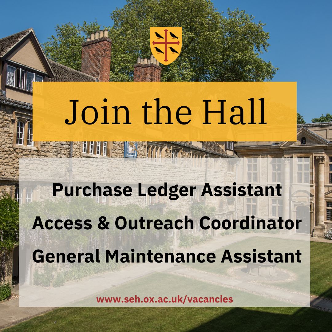 Looking for a new role? We are currently hiring for a number of positions at #TeddyHall: Purchase Ledger Assistant, Access &amp; Outreach Coordinator, and General Maintenance Assistant.

Take a look at our Vacancies page to find out more and how to apply &gt; seh.ox.ac.uk/vacancies