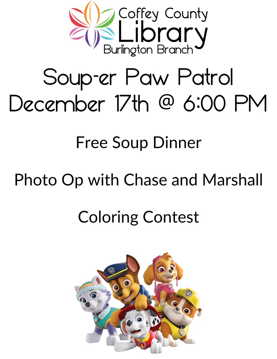 We'll have 3 types of soup to choose from and Chase and Marshall will be ready for pictures!