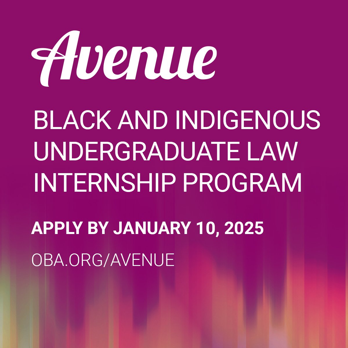The Avenue Program is a collaborative effort to provide Black and Indigenous undergraduate students with real-world legal industry experience and a professional network.
Learn more &amp; apply: oba.org/Avenue/Home