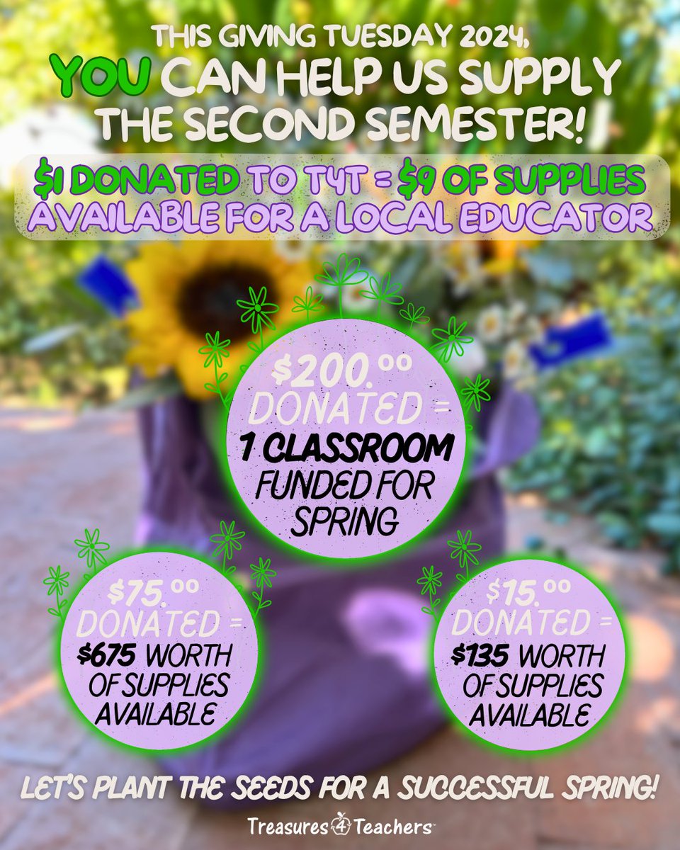 #GivingTuesday is one week away! Make a difference for our hardworking educators as they enter the second semester. 🍎

✏️ Every student deserves a full classroom to start 2025 off right! Get involved at treasures4teachers.org/giving-tuesday/

#nonprofit #supplythesecondsemester #arizona