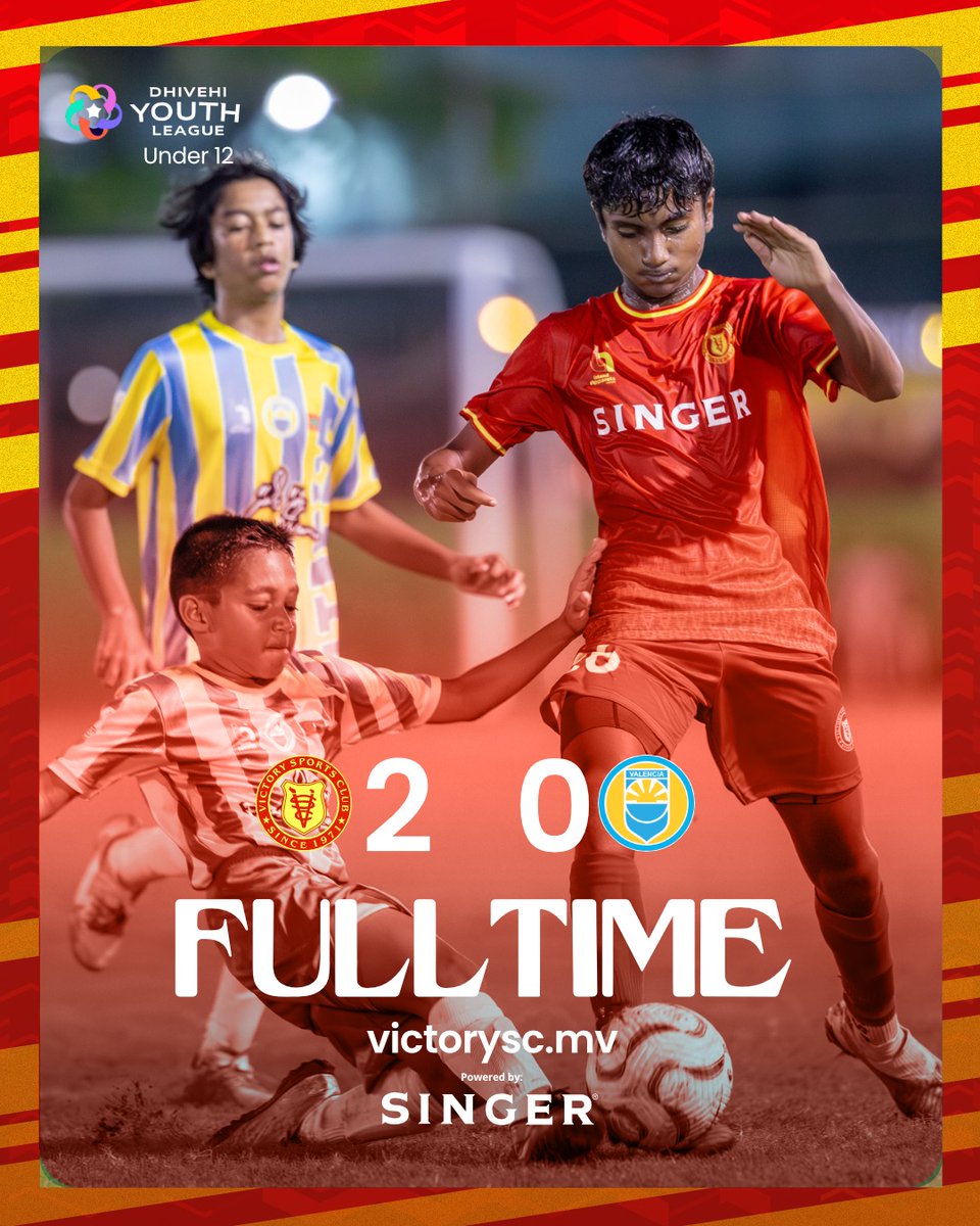 OfficialVscMv's tweet photo. FULL TIME: Dhivehi Youth League 2024: Under 12
#VictorySportsClub 2
#ClubValencia 0
.
#dhivehiyouthleague2024 #vscmv #VictorySC #thenamesaysitall #BrandChoices #SINGERMV https://t.co/bdMtrOhoQT