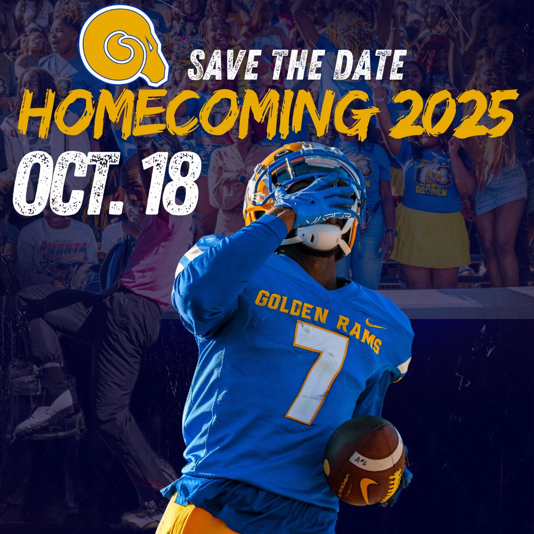 ASUGoldenRams's tweet image. Homecoming 2025 is set for Oct. 18! Get ready to celebrate the pride, tradition, and spirit of Albany State University. 💙💛 #ASUHomecoming2025 #GoldenRams #CreatingLegacies #AllIn