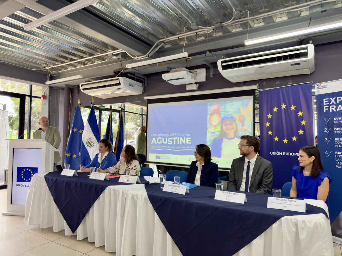 FranceAuSV's tweet image. ¡Estamos en el lanzamiento del proyecto Agustine para prevenir la violencia en El Salvador! 🇸🇻 

Este proyecto se realiza gracias a diversos actores @UEenElSalvador, @EducacionSV , @expertisefrance  @UnicefSV y @UNESCO_es 

#PrevenciónDeViolencia #Agustine