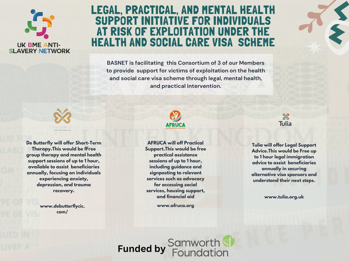 We are thrilled to launch the BASNET Consortium To Support Victims of Exploitation Under the Health and Social Care Workers Visa Scheme with kind support from Samworth foundation. Read more 👇🔗bmeantislavery.org/consortium
#BASNET #AntiSlavery #ExploitationPrevention #SupportWorkers