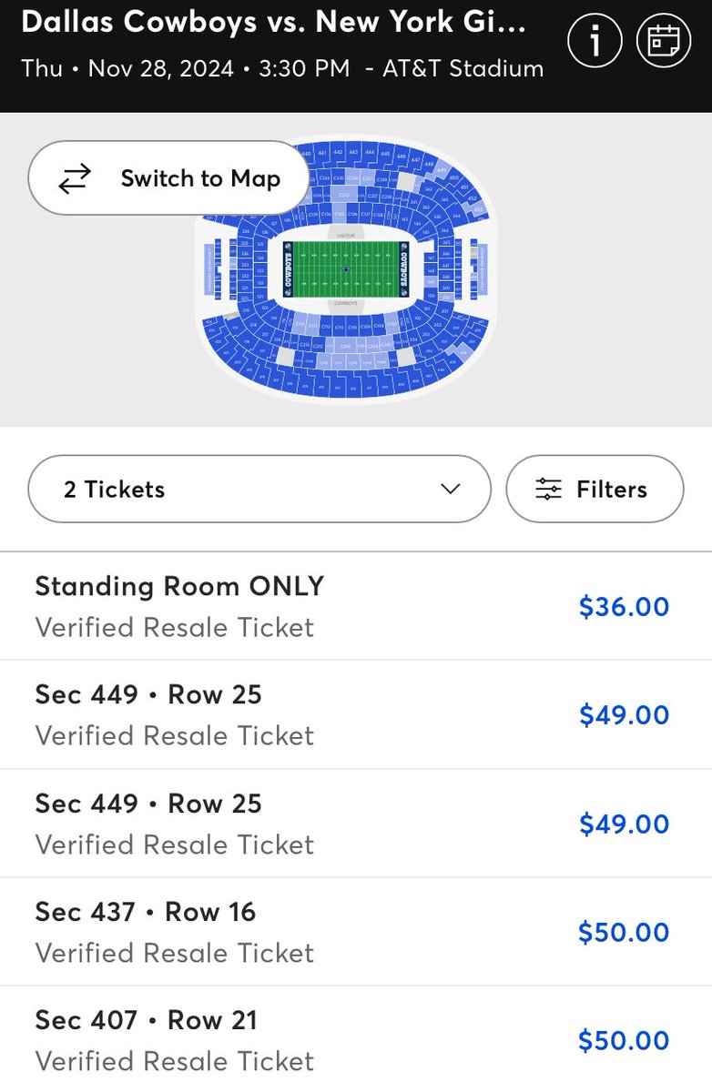 Cowboy Seating Chart Showing Rows Seating Descriptions