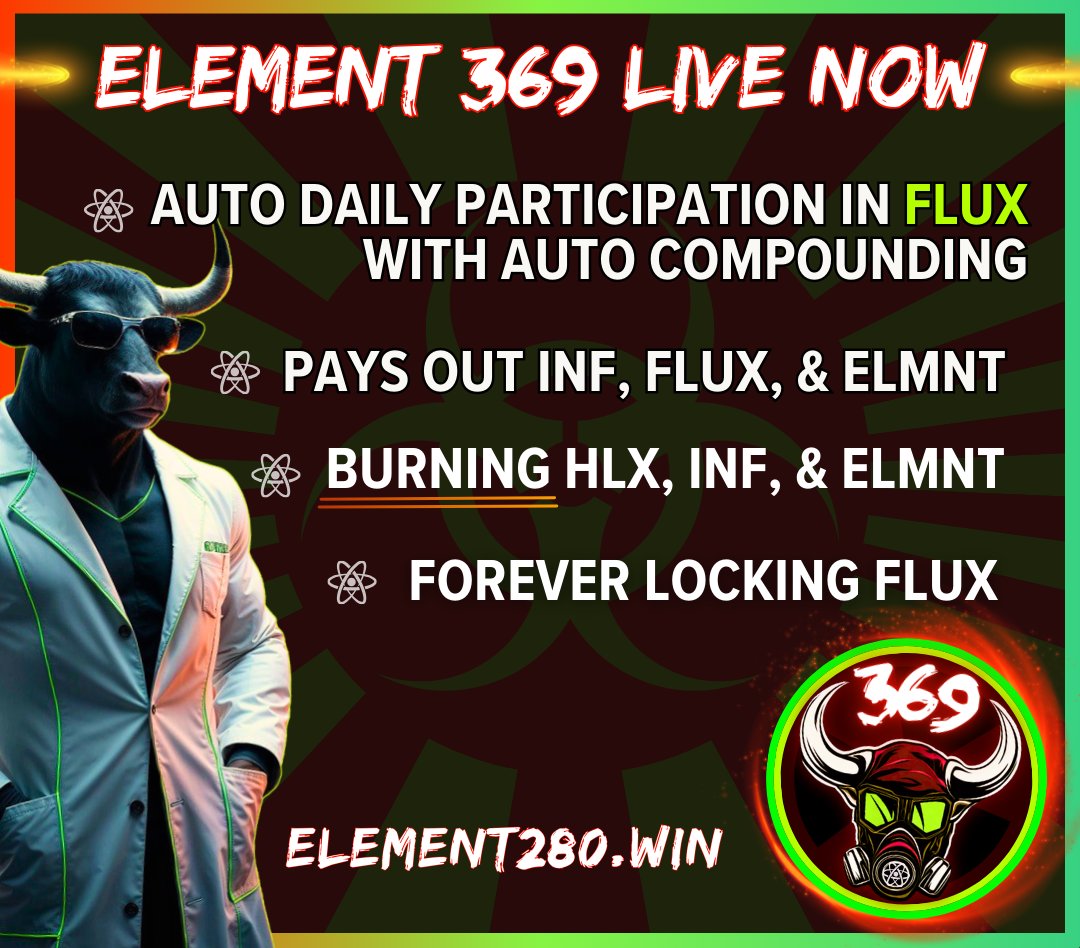 Element280's tweet photo. ⚛️ Element 369 NFTs MINTING IS LIVE! ⚛️

📌THERE IS NO NEW TOKEN. Mint NFTs at the official E280 website: https://t.co/y769rlCk8C 

IGNORE EVERYTHING ELSE, DO NOT GET SCAMMED. 

🗒WP: https://t.co/FpumaXvKbo

#buildoninferno #buildonflux #BuildOnTitanX #Inferno #flux $HLX #element280 $ELMNT #e280 #e369 #nfts #titanx