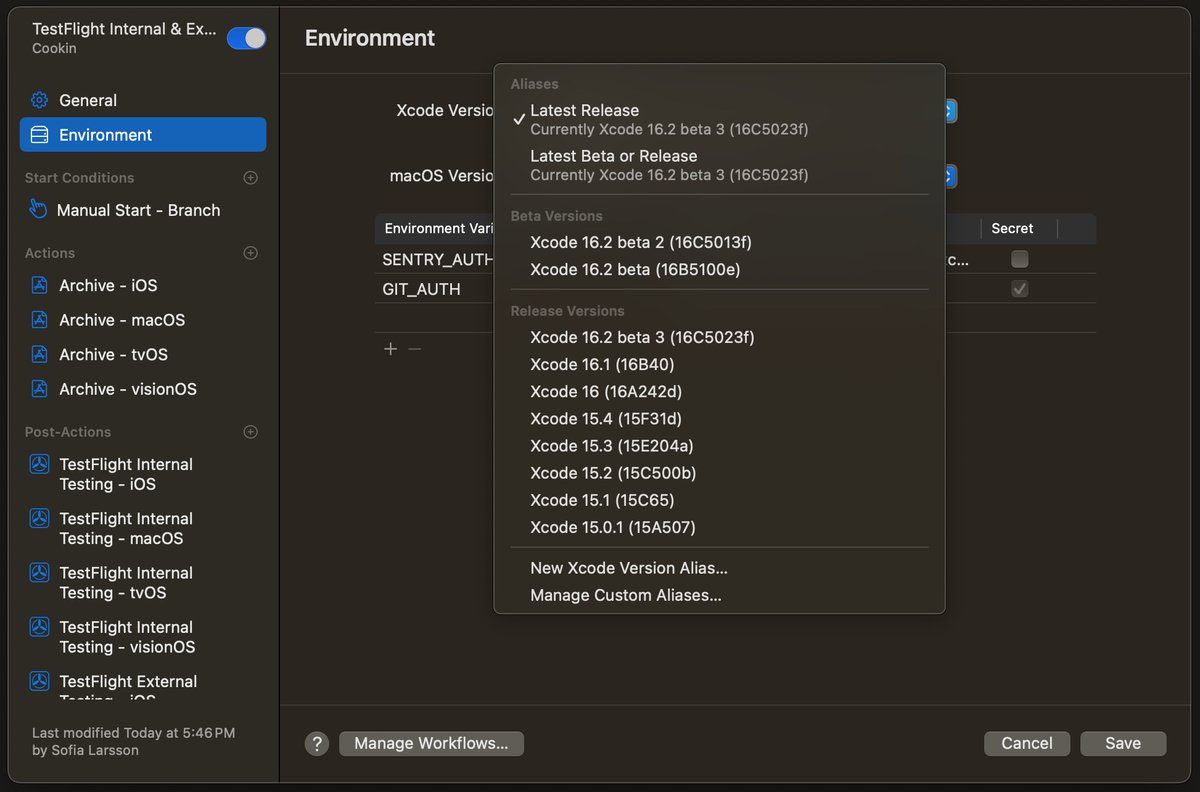 JagCesar's tweet image. PSA: Xcode Cloud has Xcode 16.2 beta 3 set as `Latest Release`, builds made with this configuration can&apos;t be submitted for review (since it&apos;s a beta).

#appStore #xcodeCloud #appStoreConnect