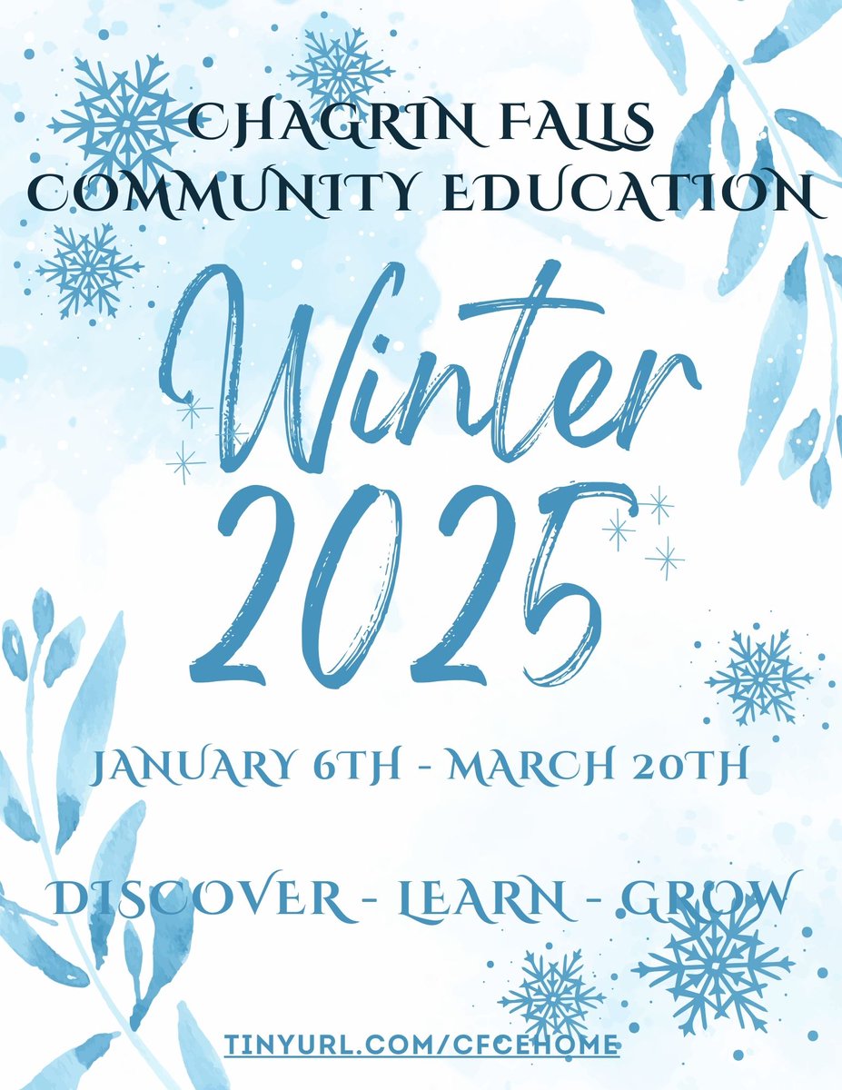 2025 Winter Brochure is online!
NEW programs include, "Pokémon Trading Card Game", "Coding in Scratch" &amp; "Reiki &amp; Energy Management", in addition to your regular favorites!
Registration opens TODAY at 6:00pm
Visit tinyurl.com/CFCEHome for brochure &amp; registration.