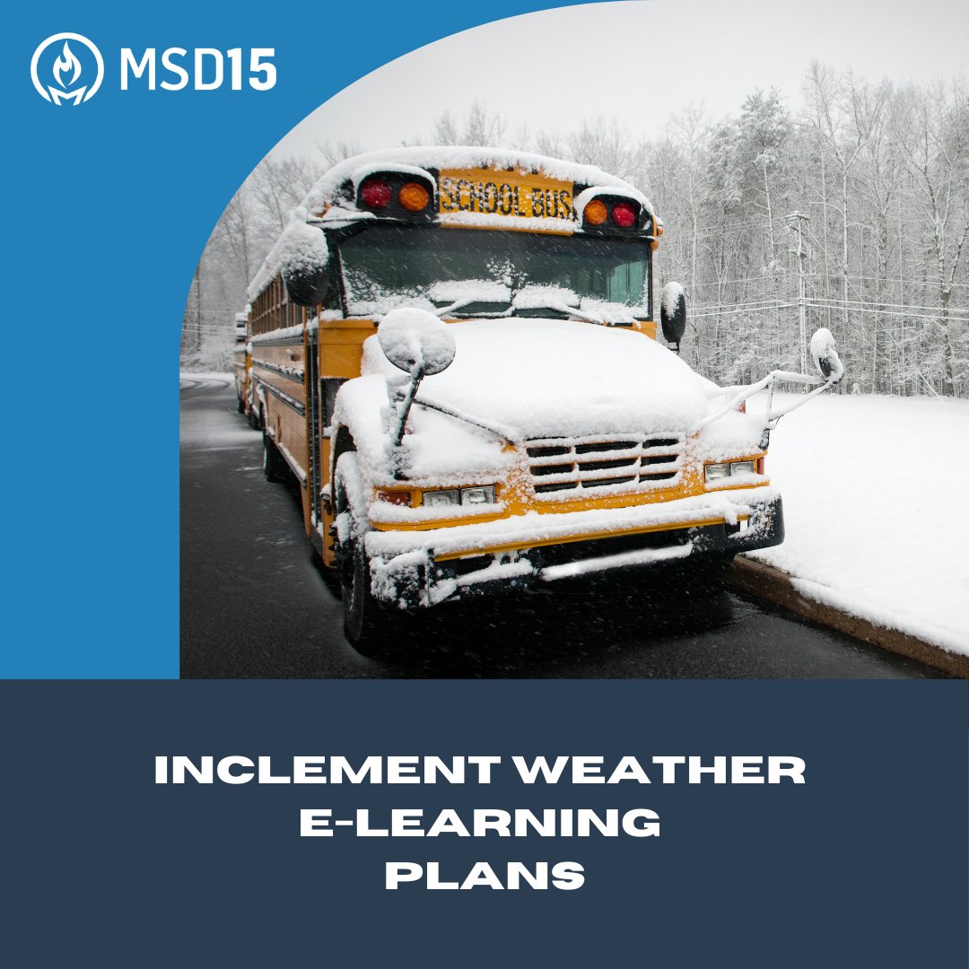 Hello MSD15 Families!
Snowflakes are falling and winter is officially here! ❄️ Embrace the season and enjoy the beautiful scenery outside.
Make sure to check out our newsletter for important information on our e-Learning plans during inclement weather. #StayInformed