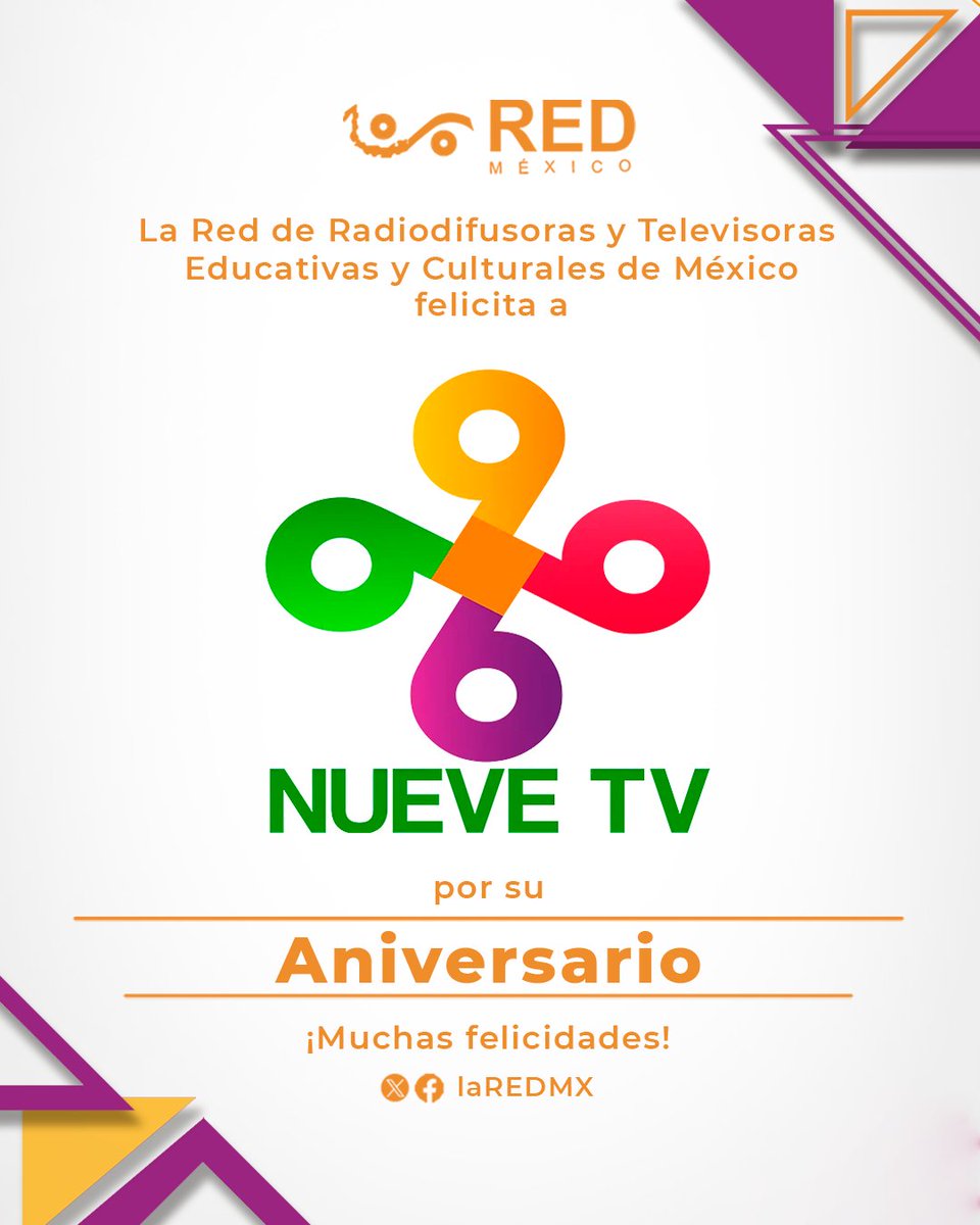 ¡Desde <a href="/laREDMX/">Red Nacional de Medios Públicos</a> celebramos el aniversario de @Nuevetvslp! 🎉📺👏 
 
🌟 Que sigan inspirando, informando y transformando los #MediosPúblicos.

#SomosLaRED