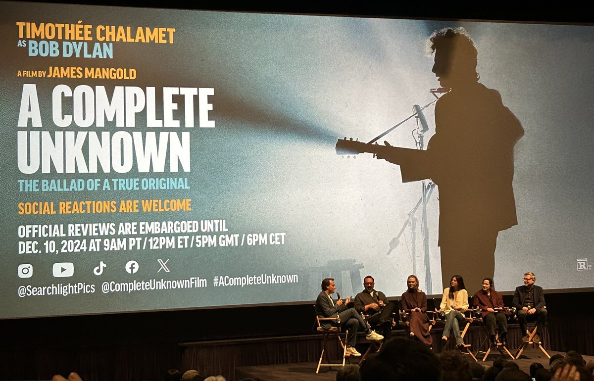 Caught the first screening for A Complete Unknown, which begins when Dylan arrives in NYC in 1961. To this fan, Chalamet is captivating  and convincing.