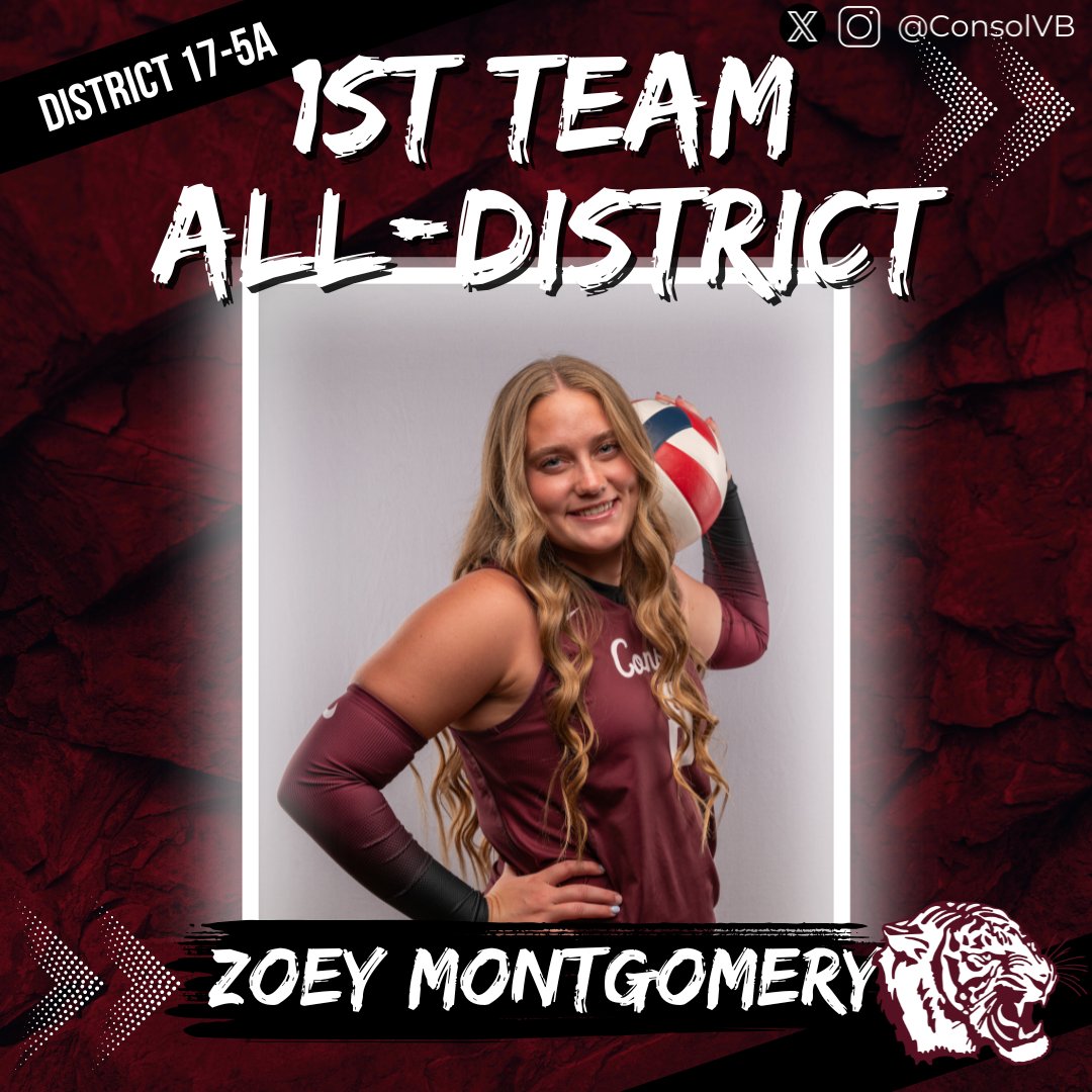 ConsolVB's tweet image. 🚨1st Team All-District🚨

Congrats to Mia Cross, Zoey Montgomery and Sammie Smith for earning 1st Team All-District Honors.

These 3 rarely came off the court, and were paramount to our success this year.

Congrats on an amazing season!

@ConsolHS @AMCHSTigerClub @CSISDAthletics