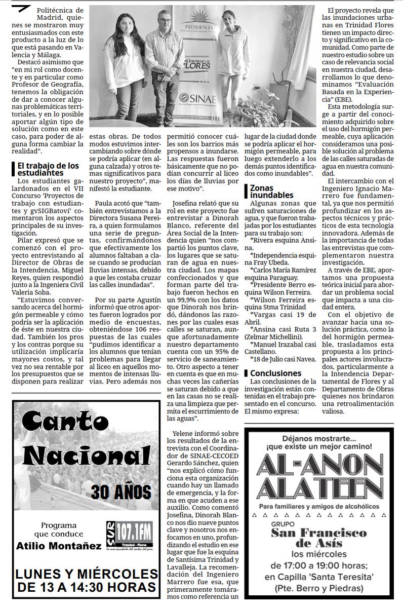 Estudiantes de secundaria de Uruguay en prensa por trabajo realizado con gvSIG