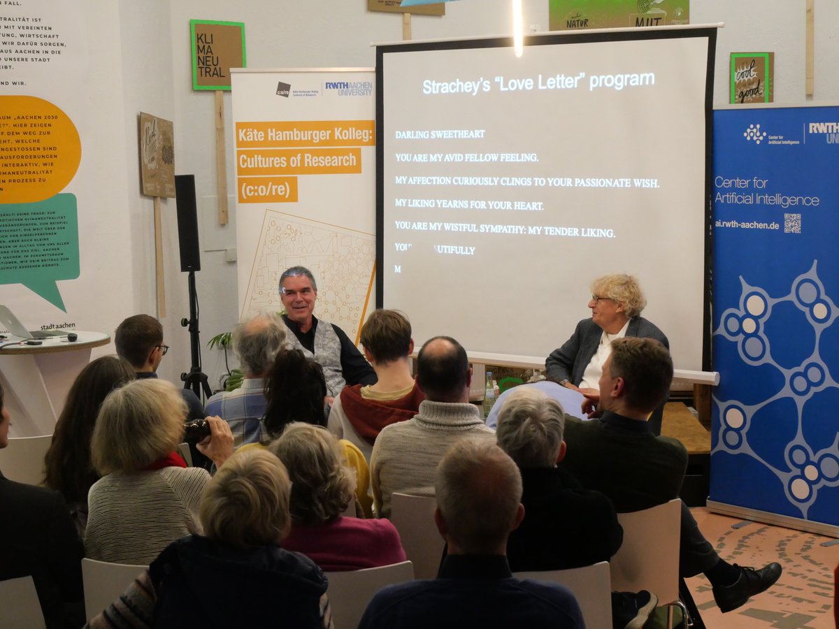 CoRe_RWTH's tweet image. 🙌Full house last night at the OecherLab for Jack Copeland's talk on #AlanTuring, #ArtificialIntelligence and the #ImitationGame, followed by a lively fireplace chat with @HolgerHoos discussing the overlap between Turing's legacy and the challenges of modern AI.