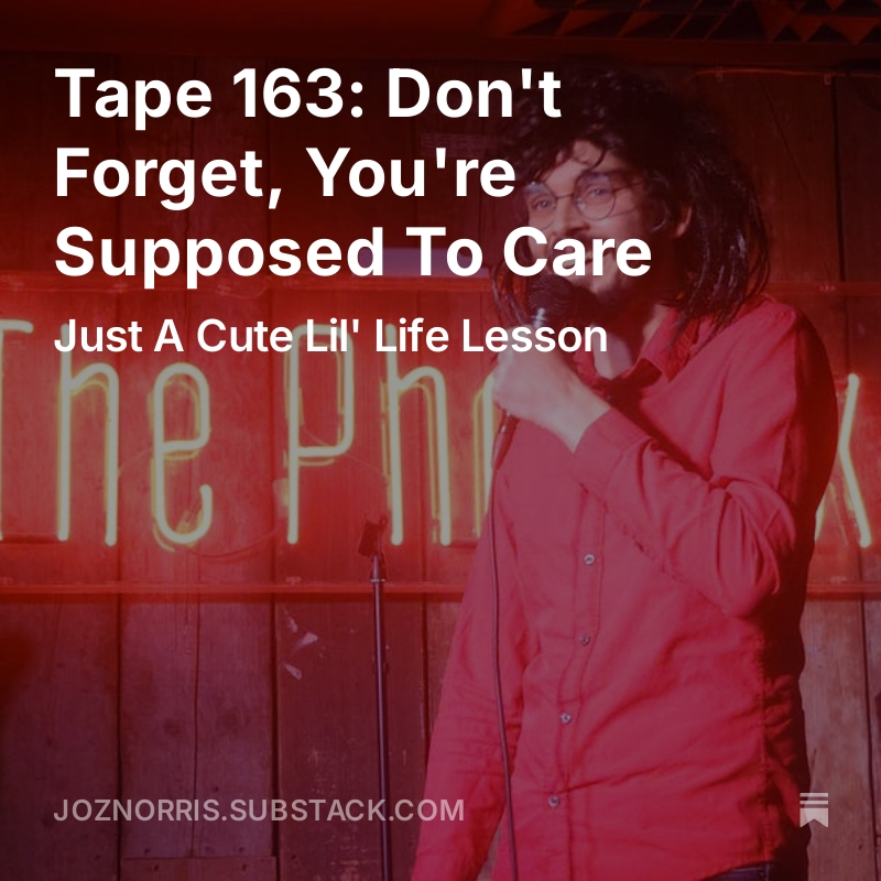 This week in the newsletter - how a man called Michael Spinach taught me how to live like a mighty river:

joznorris.substack.com/p/tape-163-don…