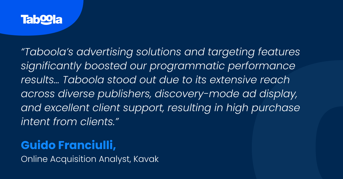 taboola's tweet image. Kavak achieved +30% conversions using our #AdTech solutions! 🌟 With 500M+ impressions &amp;amp; targeted strategies, their campaign hit new heights. 📈

See our case study for more insights: 📚 taboola.com/resources/case…

#DigitalMarketing #TaboolaMaximizeConversions #PerformanceMarketing