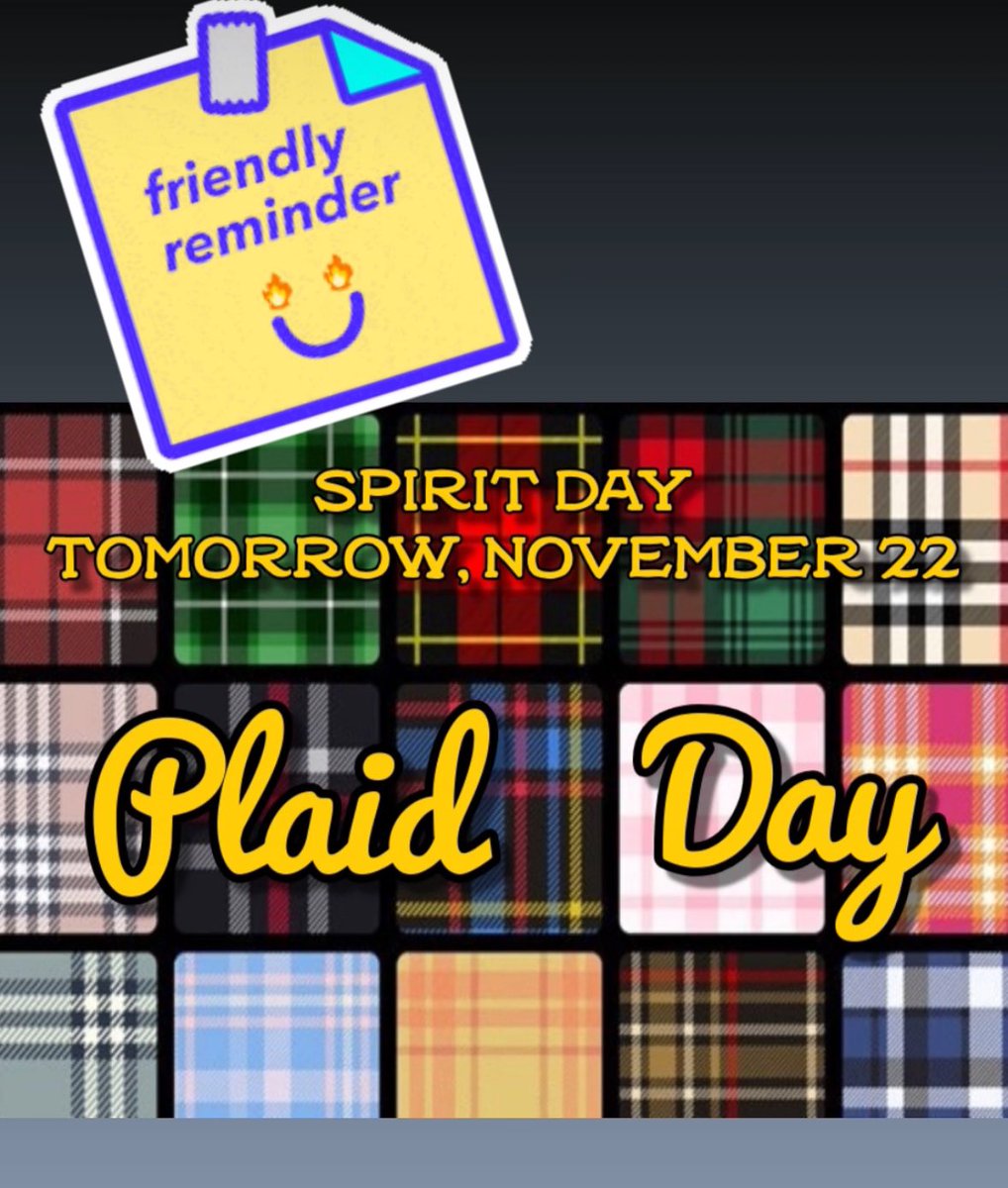 Reminder! Tomorrow is PLAID DAY! Wear some plaid to show school spirit! <a href="/Principal72x/">Greta</a> @MsBrugman <a href="/D8Connect/">D8Connect</a> <a href="/PS72xPTA/">PS72 PTA</a>