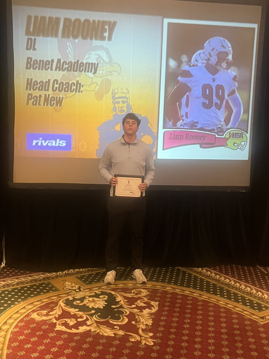 Liam Rooney (@rooneyl58) on Twitter photo Honored to be recognized at the <a href="/Rivals/">Rivals</a> Red Grange All County Team banquet! Thank you <a href="/EDGYTIM/">Timothy “EDGYTIM” OHalloran</a> for the great night.
<a href="/BenetRedwingFB/">Benet Academy Football</a> Honored to be recognized at the <a href="/Rivals/">Rivals</a> Red Grange All County Team banquet! Thank you <a href="/EDGYTIM/">Timothy “EDGYTIM” OHalloran</a> for the great night.
<a href="/BenetRedwingFB/">Benet Academy Football</a>