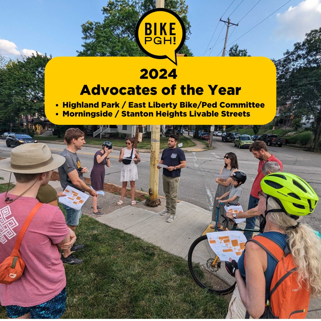 BikePGH's tweet image. 🏆 And the award goes to…. more people than we can name!

At our 12/3 Members Meeting, we’ll honor two advocacy groups who led the campaign that successfully transformed Stanton Ave between Chislett and Meadow Streets into a true #CompleteStreet!

RSVP: secure.everyaction.com/BpsjLUheyEmEcd…