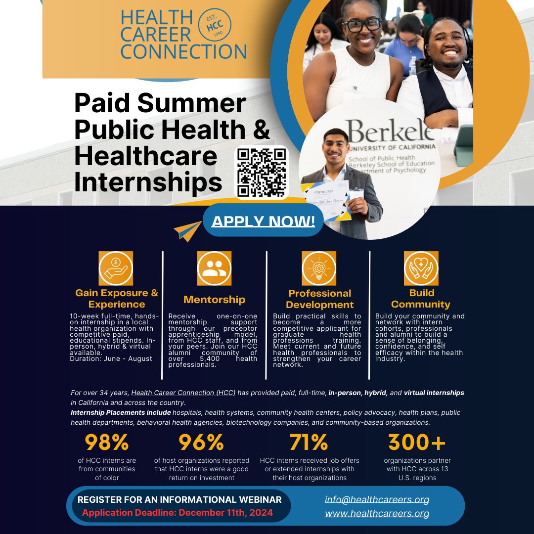 🌟 Paid Summer Internship Opportunity! 🌟
Start your health career with HCC's summer program! Gain hands-on experience, receive mentoring, and network with industry professionals.
📅 Apply now: healthcareers.org/internship-pro…

#HealthCareers #PaidInternship #FutureHealthLeaders