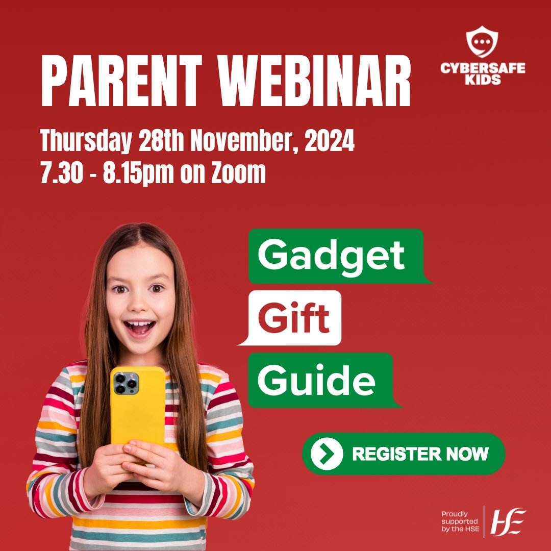 CyberSafeKidsIE's tweet image. 🎄Parents and guardians! If you&apos;re thinking of gifting any kind of #smartdevice this year – a phone, tablet, gaming console, wearable or smart toy – this webinar is for you.

One of our expert #onlinesafety trainers will walk you through our new #GadgetGiftGuide, providing lots…