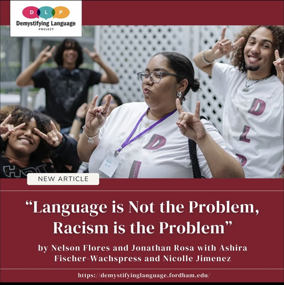 Mike Mena (@mikemenanyc) on Twitter photo NEW ARTICLE! The one I’ve been waiting for!!!! See rewritten/transposed “undoing appropriateness” article on DLP website now!! I’m like stupidly excited about this one… gonna immediately use as teaching resource for undergrads/high schoolers!
<a href="/DrJonathanRosa/">Jonathan Rosa</a> and @nelsonlflores NEW ARTICLE! The one I’ve been waiting for!!!! See rewritten/transposed “undoing appropriateness” article on DLP website now!! I’m like stupidly excited about this one… gonna immediately use as teaching resource for undergrads/high schoolers!
<a href="/DrJonathanRosa/">Jonathan Rosa</a> and @nelsonlflores