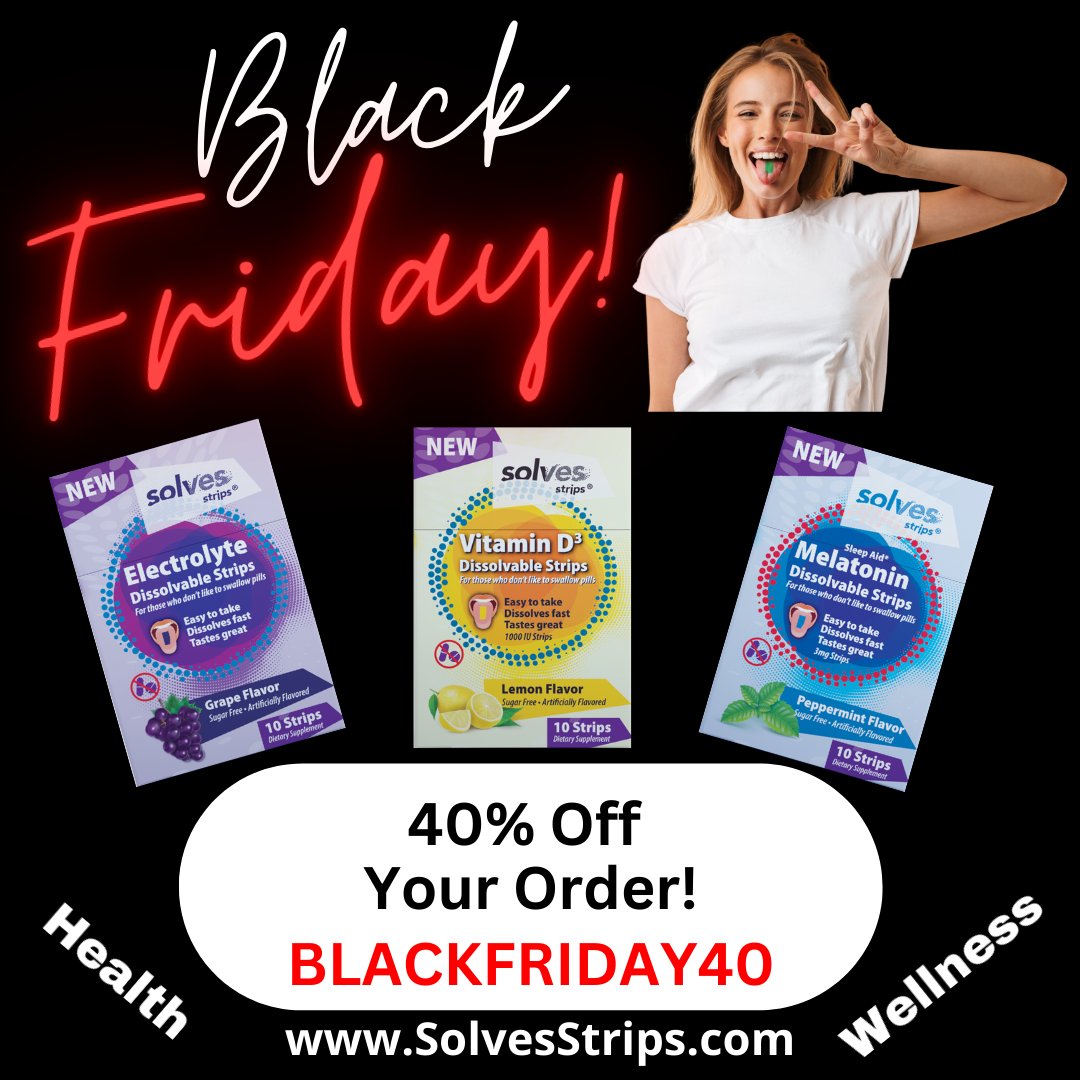 SolvesStrips's tweet image. #BlackFriday Deal is Here!
Save #40%OFF on all Solves Strips orders! BlackFriday40
Stock up on your favorite health and wellness strips at unbeatable prices.
Shop the sale today and feel the difference with #SolvesStrips !
solvesstrips.com/discount/Black…
#BlackFriday #40PercentOff