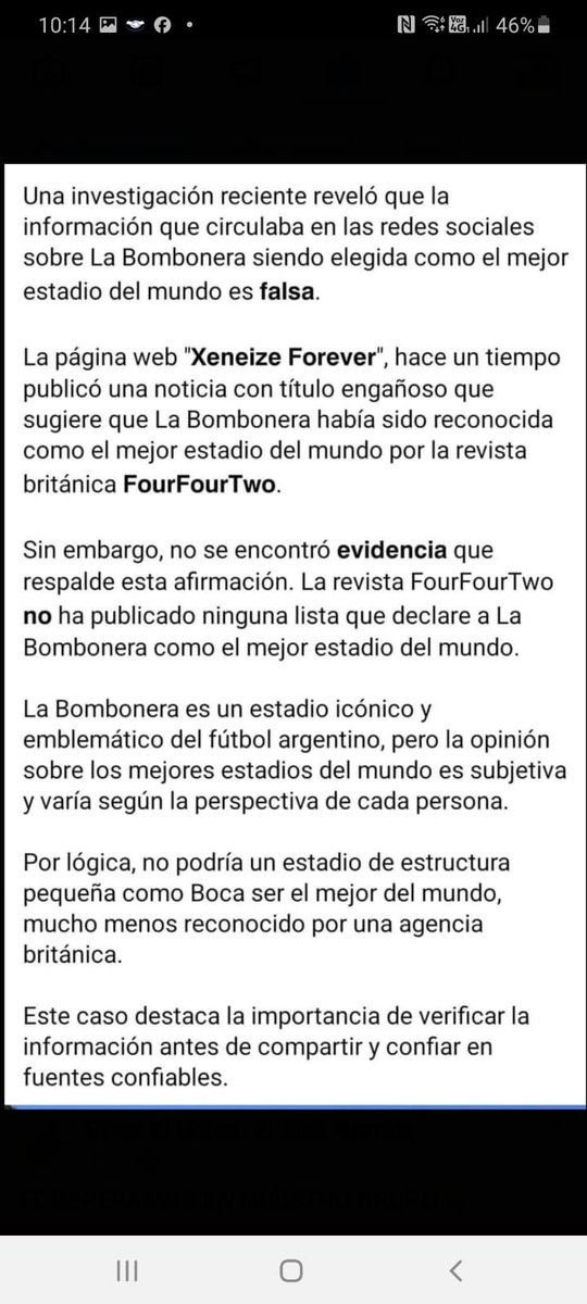 Así que encima de tener media cancha horrible, sacaban pecho por una nota de una revista inglesa y resulta que esa nota nunca existió.