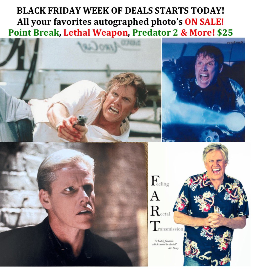 Black Friday week of deals starts today! All your favorite autographed photos on sale! Link in bio buseyisms-com.myshopify.com/collections/cl…

#BlackFriday #Holiday #Sale #GaryBusey