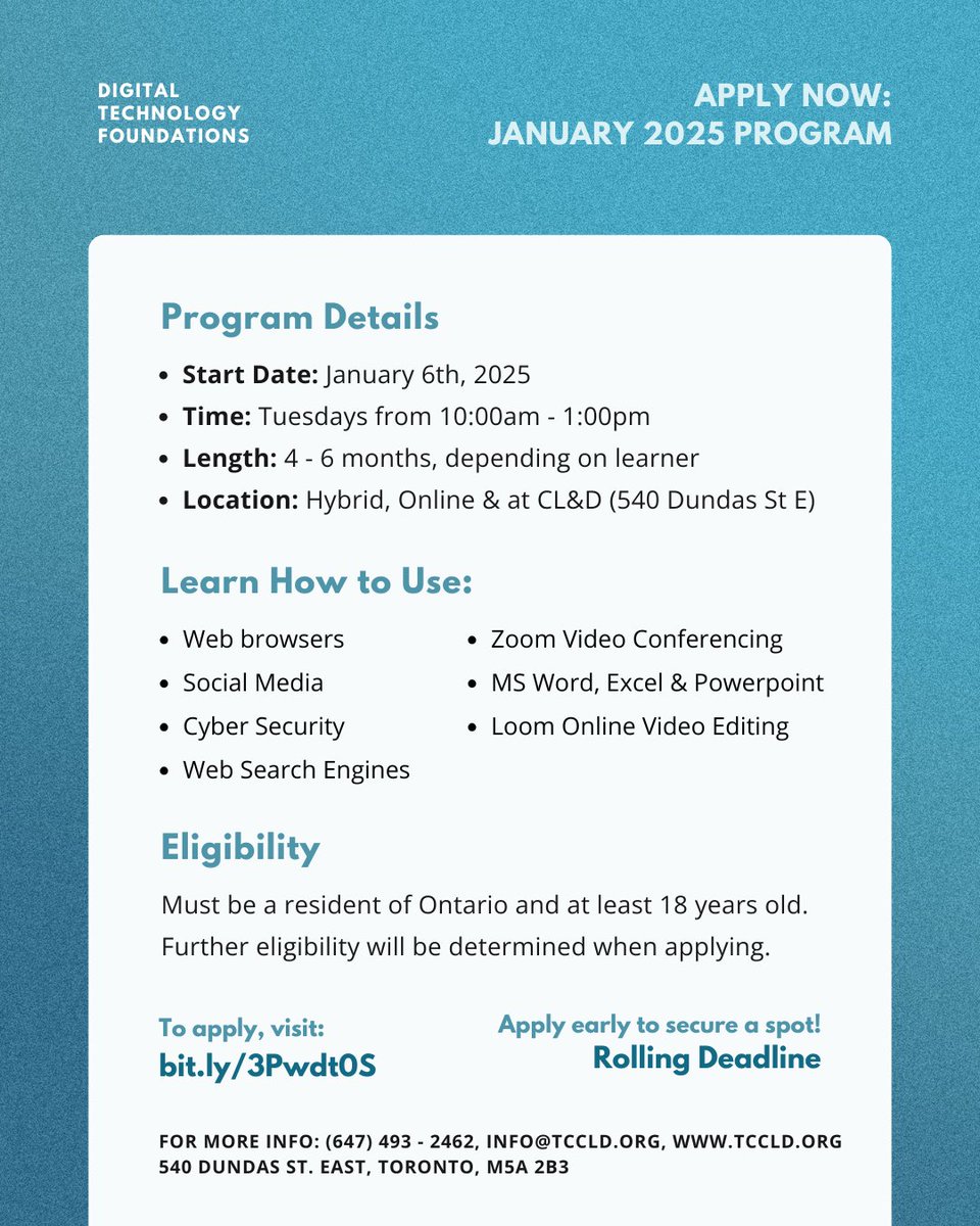 Registrations are now open for our Academic Upskilling Program (AU) starting January 2025!

🔗 tccld.org/academic-upski…

🚨 This program has a rolling application deadline. Apply early to secure a spot!

For additional questions, contact info@tccld.org or (647) 493-2462