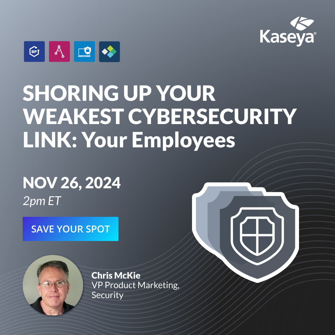 🚨Get your team geared up and ready to fend off cyber threats! 

Sign up for our informative live webinar on November 26 with <a href="/KaseyaCorp/">Kaseya Corp</a>'s Chris McKie to get the latest news in cybersecurity:
bit.ly/3V1Dh9y 🔒💻 

#AI #PhishingDefense #EmailProtection