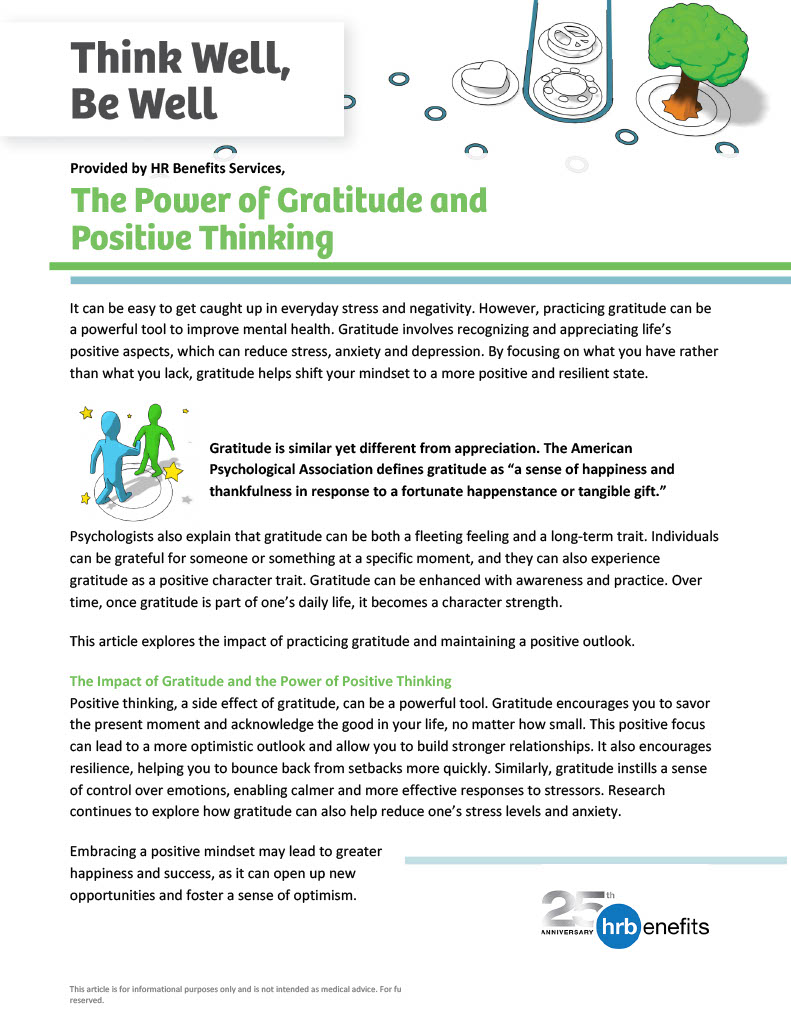HRBenefitsInc's tweet photo. It can be easy to get caught up in everyday stress and negativity. However, practicing gratitude can be a powerful tool to improve mental health. This article explores the impact of practicing gratitude and maintaining a positive outlook. #HRBenefits #EmployeeBenefits https://t.co/kSM328gCIZ
