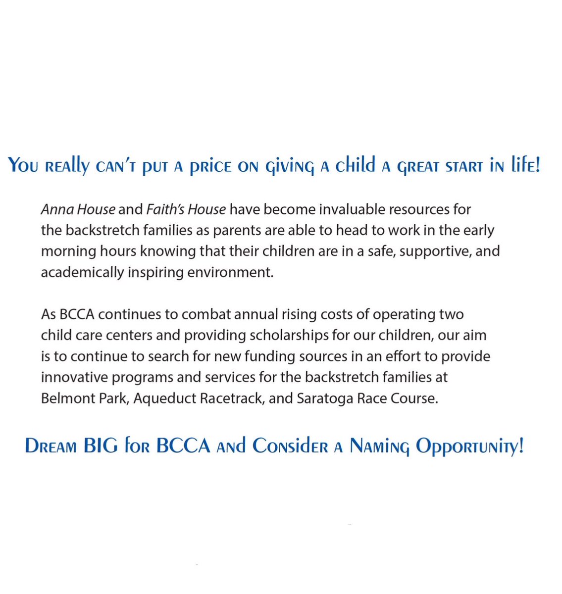 You really can’t put a price on giving a child a great start in life! Think BIG for BCCA this holiday season. Click the link in our bio to learn more about naming opportunities available at Anna House. #ThinkBIGforBCCA #BeTransformative #ExtraordinaryThingsHappenHere