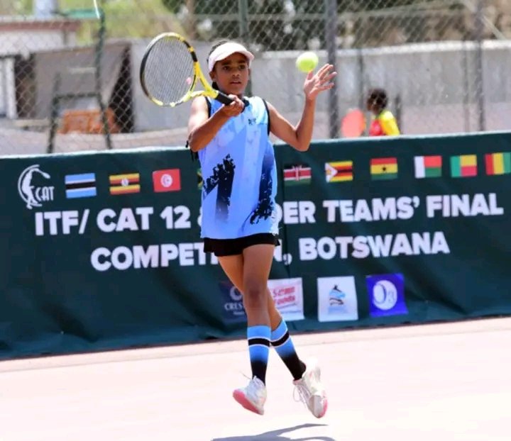 KalaharianSon's tweet photo. Congratulations to Botswana tennis rising star Malak Macheng who has made history by winn̈ing the first ever ITF/CAT Under 14 girls singles title. 

The 12-year-old won the title by beating Rutedo Tom of Zimbabwe 6-3, 6-4. https://t.co/TPoWWB8Emj