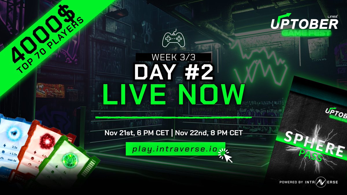 🚨 #UptoberGameFest: NEW SESSION LIVE!

⏰ Day 2 ends on Nov 22, 8PM CET
🔗 Play Now: play.intraverse.io

Which project are you fighting for?🔥🎮