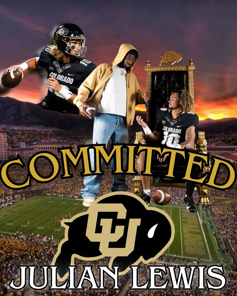 BuffsNewsWeekly's tweet photo. 5⭐️ QB @JulianLewis10  has committed to the @CUBuffsFootball 

The heir to the CU throne has been found and Sheduer has passed the keys on to the future great Buff!
#SkoBuffs #wegotjuju #CoachPrime https://t.co/U3oykQtAAP