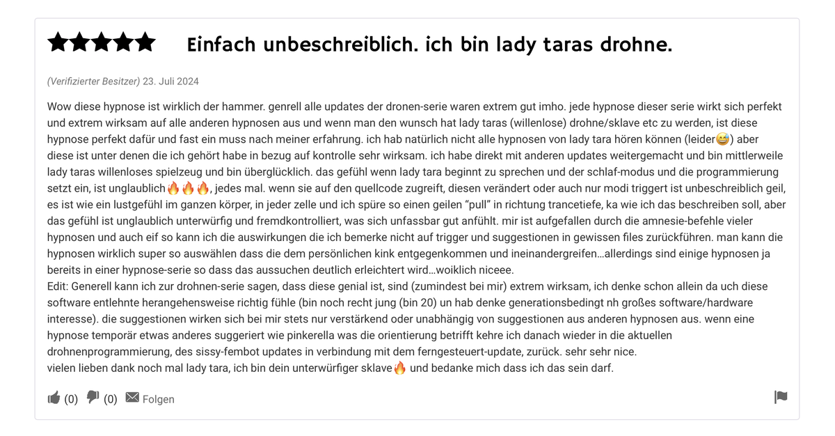 hypnose_erotik's tweet photo. Du willst ebenfalls eine willenlose Drohne werden? 
Hier beginnt dein Weg: 
https://t.co/yoNQ0NWRJl

ACHTUNG: Liest dir ALLE 85 Bewertungen genau durch! Diese #Hypnose macht dich zu meiner willenlosen Drohne. Überlege dir vorher ob du dies wirklich willst!

Von allen Drohnen erwarte ich einen ReTeet!