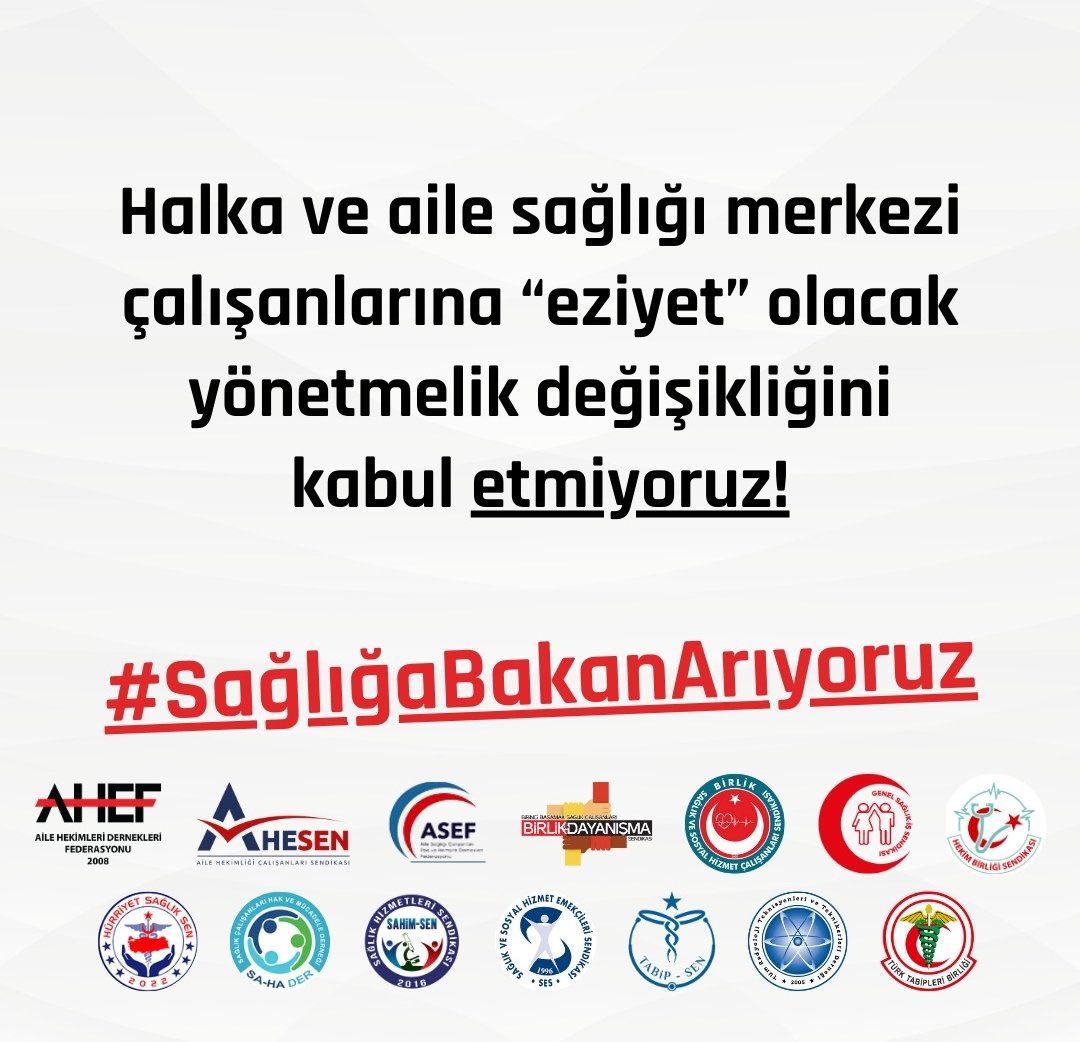 Mesleki onurumuz, toplumun sağlığı, birinci basamağın ve koruyucu hekimligin geleceği...
#SağlığaBakanArıyoruz