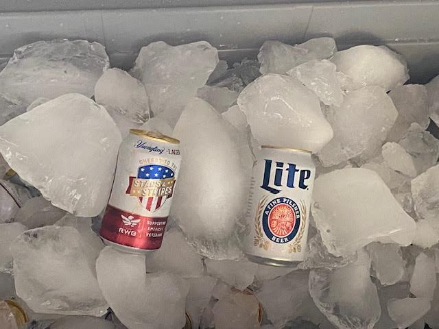 TedPetersFish's tweet photo. We have cans of Yuengling and Miller Lite for Beer options while we wait for our bottle coolers. Freezing buckets of ice to chop up for the cooler of beer. We are #TEDPETERSSTRONG https://t.co/s1XCKpBfMy
